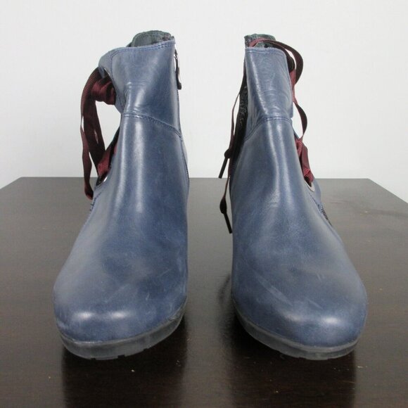 Portofino Women's Ankle Boots Booties Heels Side Lace-up Almond Toe 39 Navy 880 - Picture 2 of 9